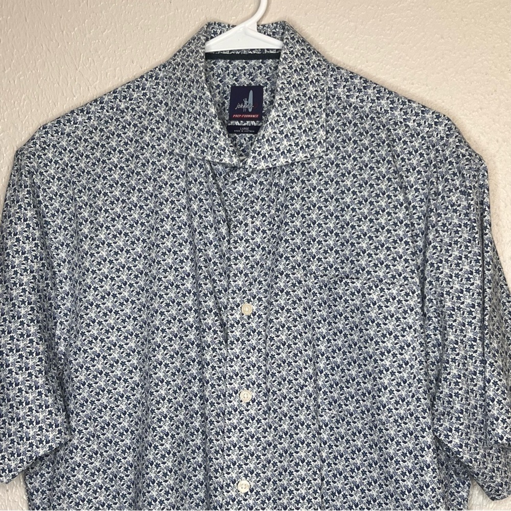 Johnnie O Prep Formance Shirt Blue Floral Short Sleeve Button Up Size Large